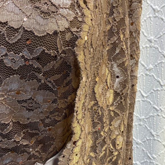 NWOT Candolite Petite small petite Brown bronze Lace Long Sleeve Gown sequins - Picture 7 of 13